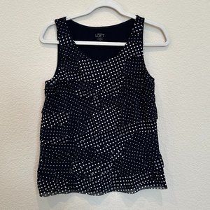 LOFT Navy Blue Tank Top with White Polka Dots and Ruffles